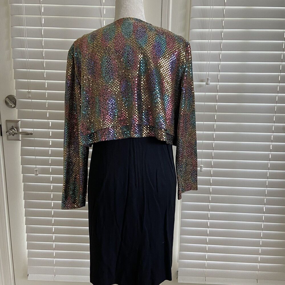 BETSY'S THINGS Vintage Size 14 Black Sheath Semi-Formal Dress With Sequin Jacket - Picture 3 of 12